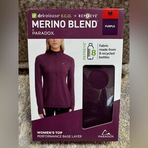 Paradox Women's Merino Blend Performance Base Layer Top, Purple, Size M